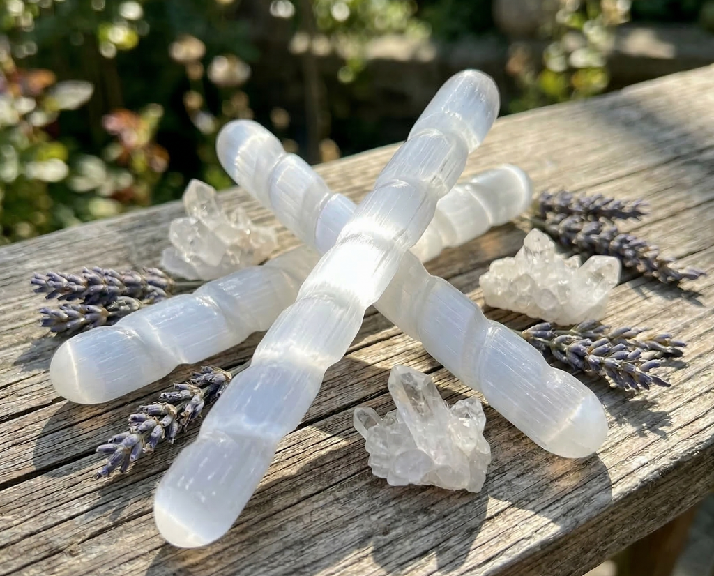 Selenite Satin Spar Crystal Spiral Wand Carving (5-6 Inches) Amazing Crystals