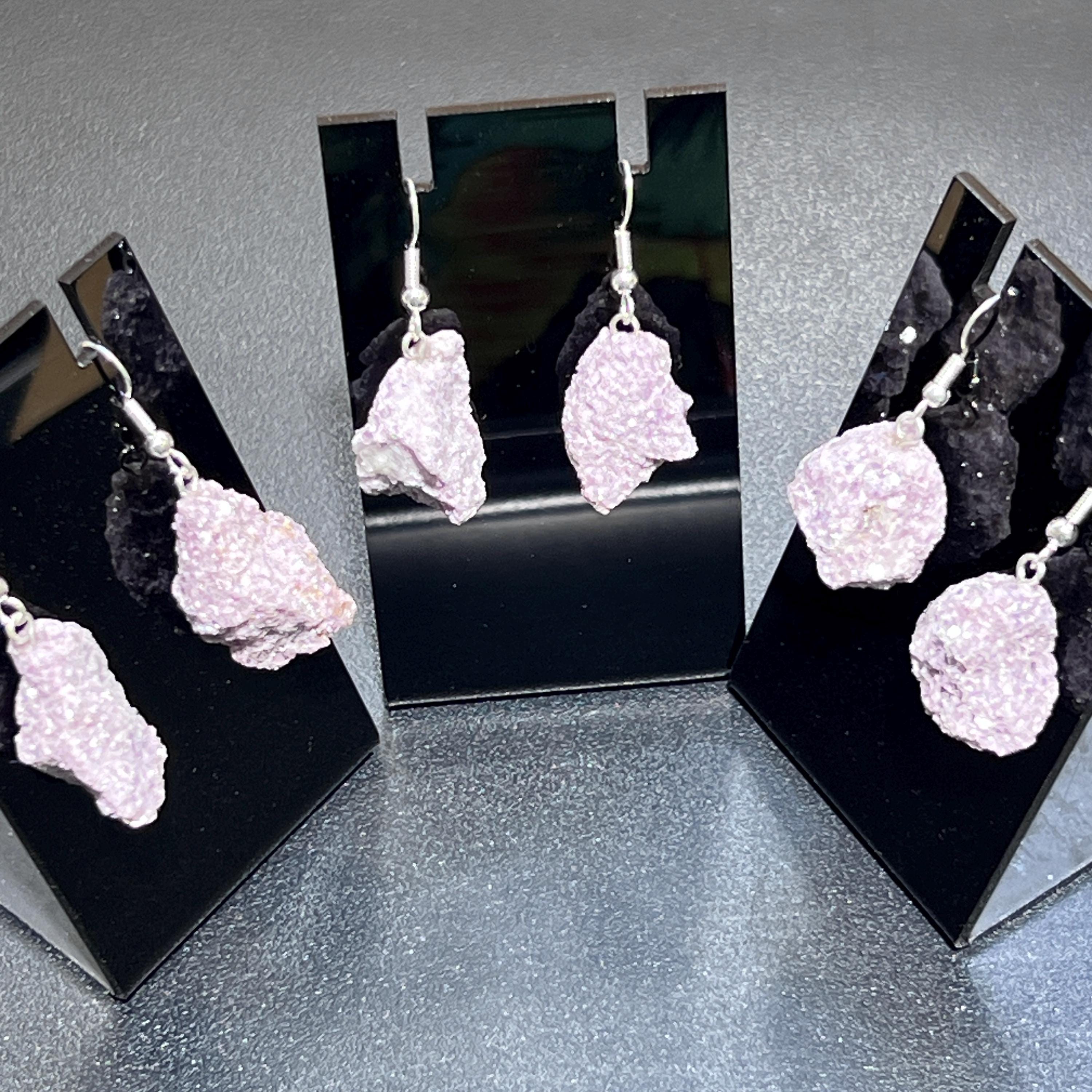 Lilac Lepidolite Raw Crystal Earrings Pair (Stainless Steel Silver Hooks) Rough Gemstone Jewelry Amazing Crystals