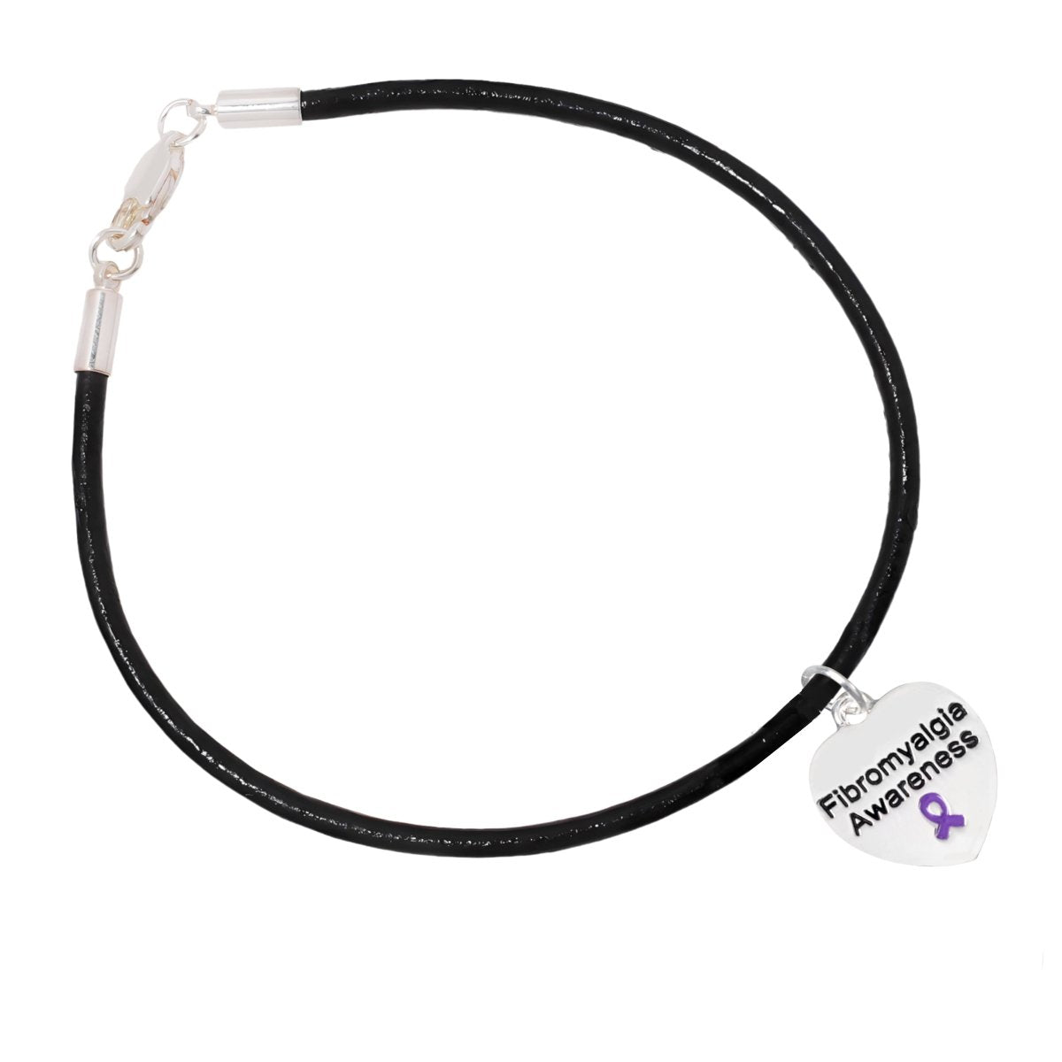 Fibromyalgia Awareness Heart Charm Leather Cord Bracelets The Awareness Company