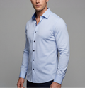 Ralph// Cotton Knit-Stretch Button-Up Shirt With Contrast Details // Blue // Tailored Fit (Fitted) LEVINAS® Official