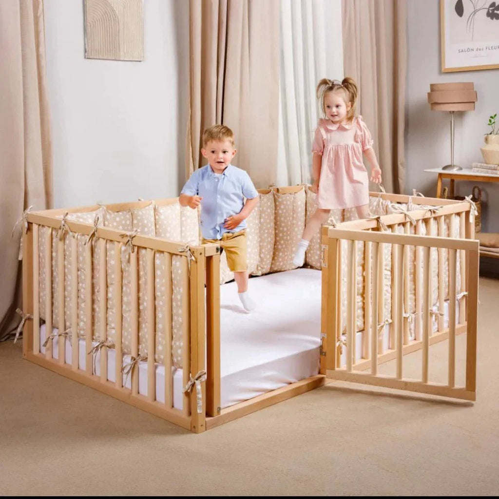 Full Montessori Floor Bed Frame for Toddlers with Fence Goodevas B2B