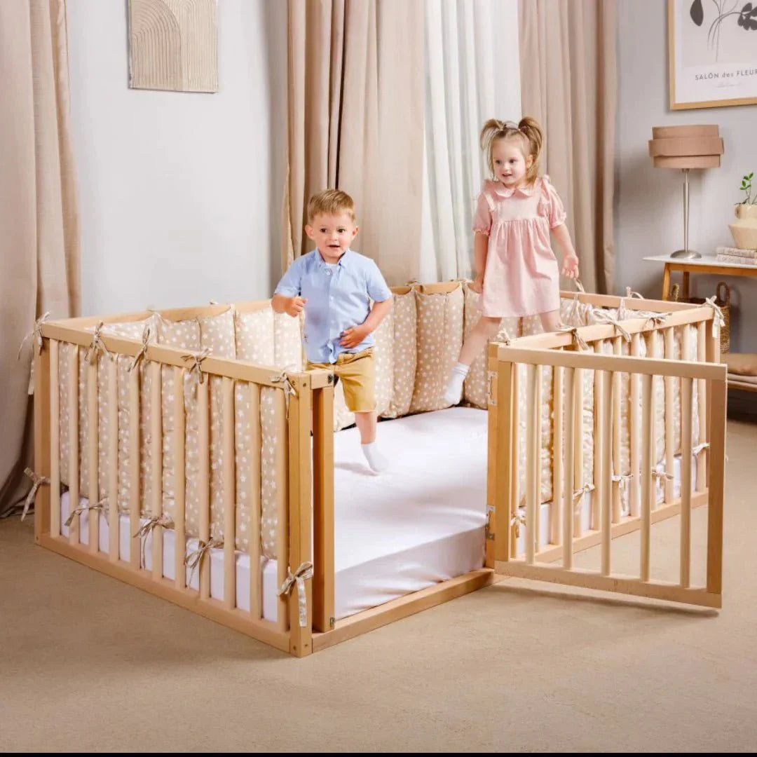 Full Montessori Floor Bed Frame for Toddlers with Fence Goodevas B2B