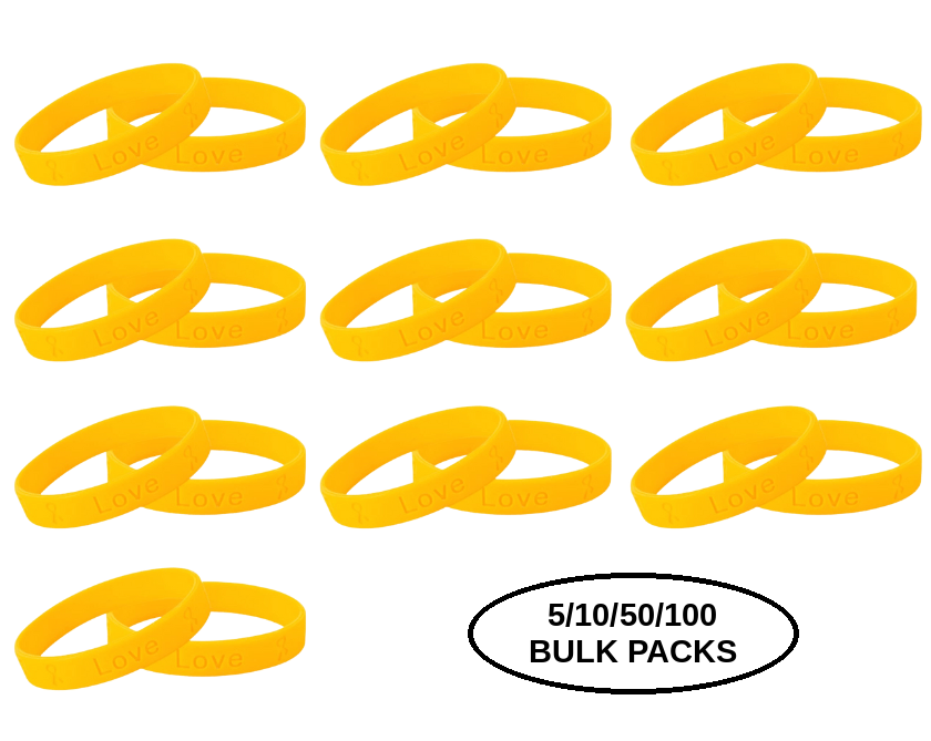 5/10/50/100 Gold Childhood Cancer Silicone Bracelet Wristbands The Awareness Company