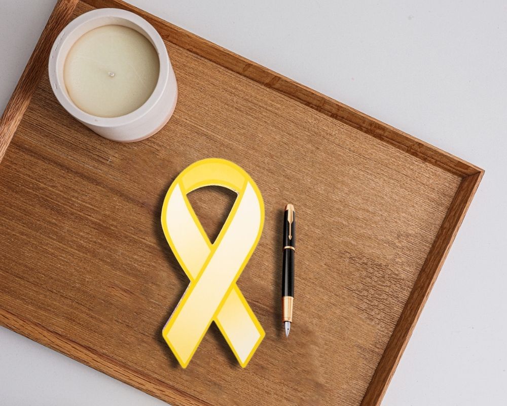 Gold Ribbon Paper Donation Ribbons (50/Pack) The Awareness Company