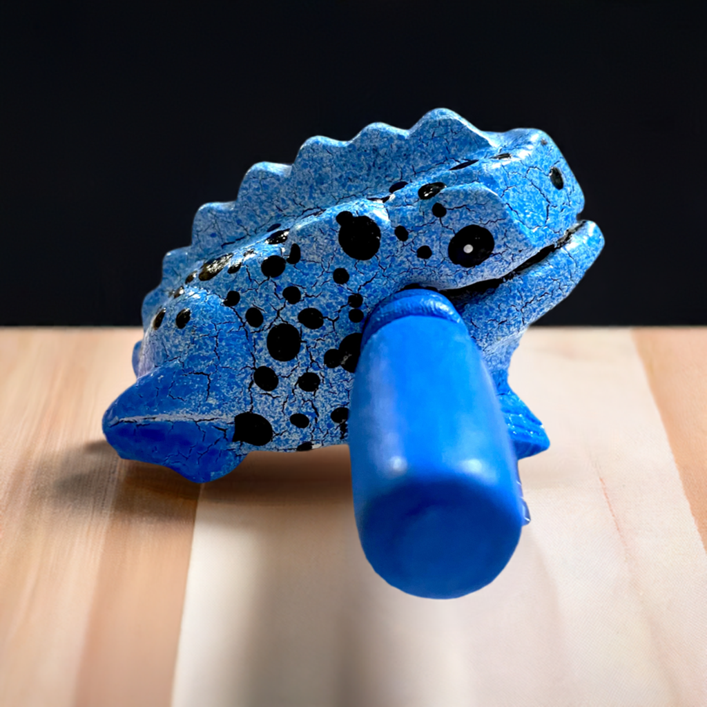 1.5" Wooden Musical Frog - Blue Dart Design (Percussion Instrument) Music Frog Co
