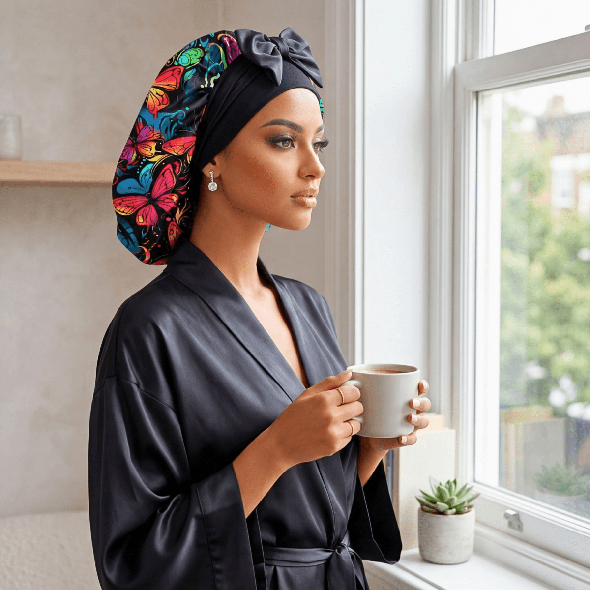 Satin Hair Bonnet for Sleeping – Adjustable Stretch Tie PHC