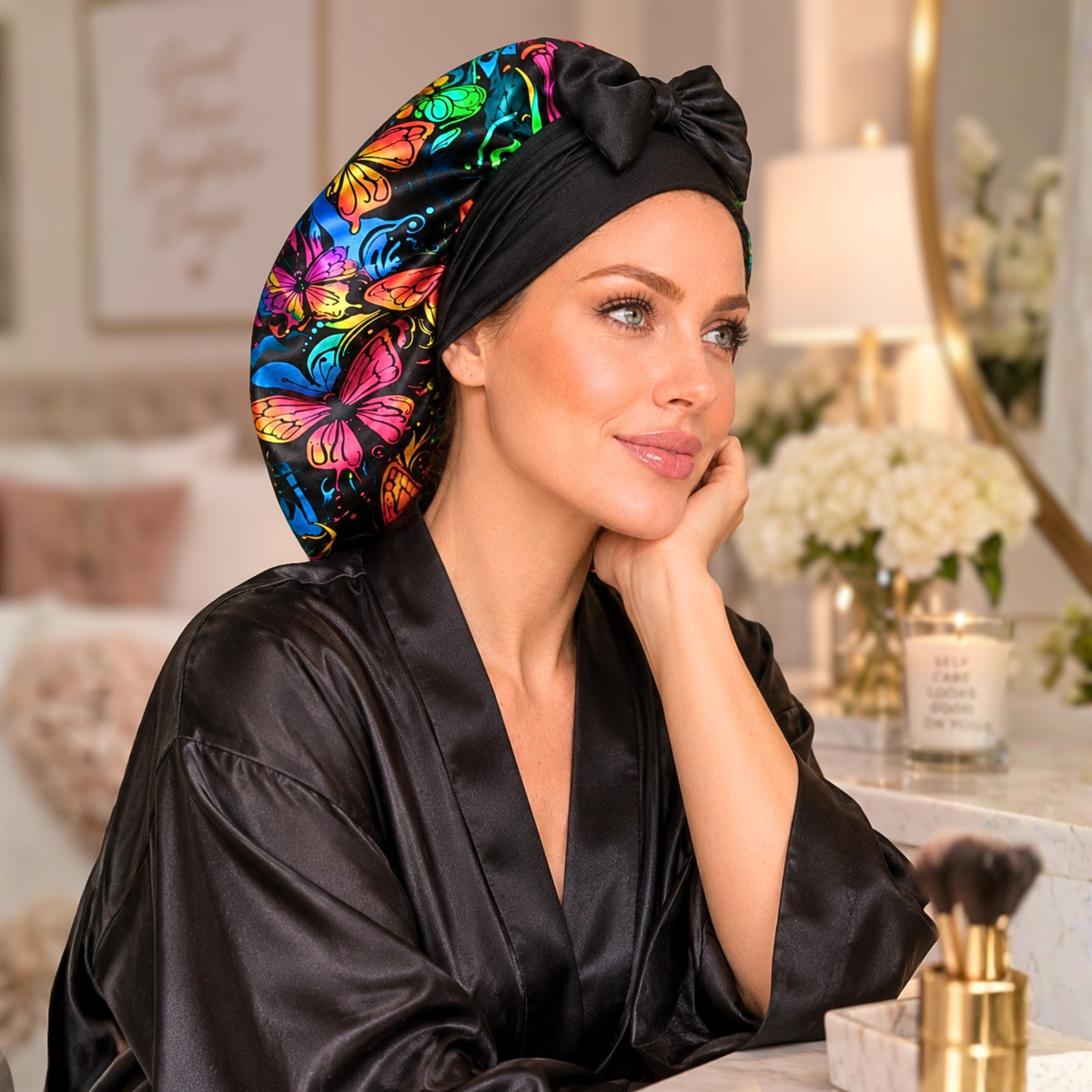 Satin Hair Bonnet for Sleeping – Adjustable Stretch Tie PHC