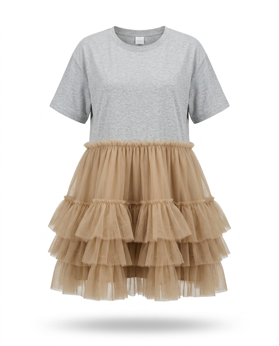 Radiant Mesh Ruffle Mini Dress Boho Brown