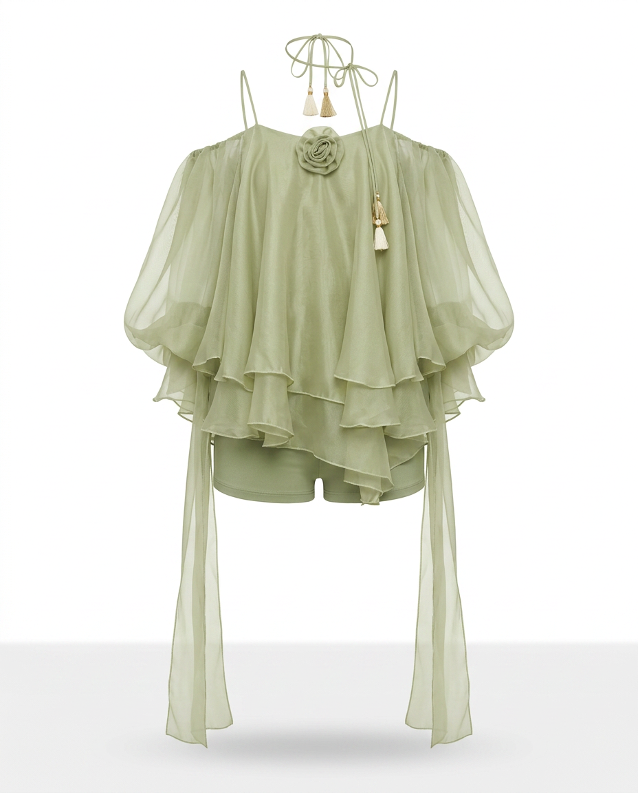 Ethereal Ruffled Mini Dress Boho Brown