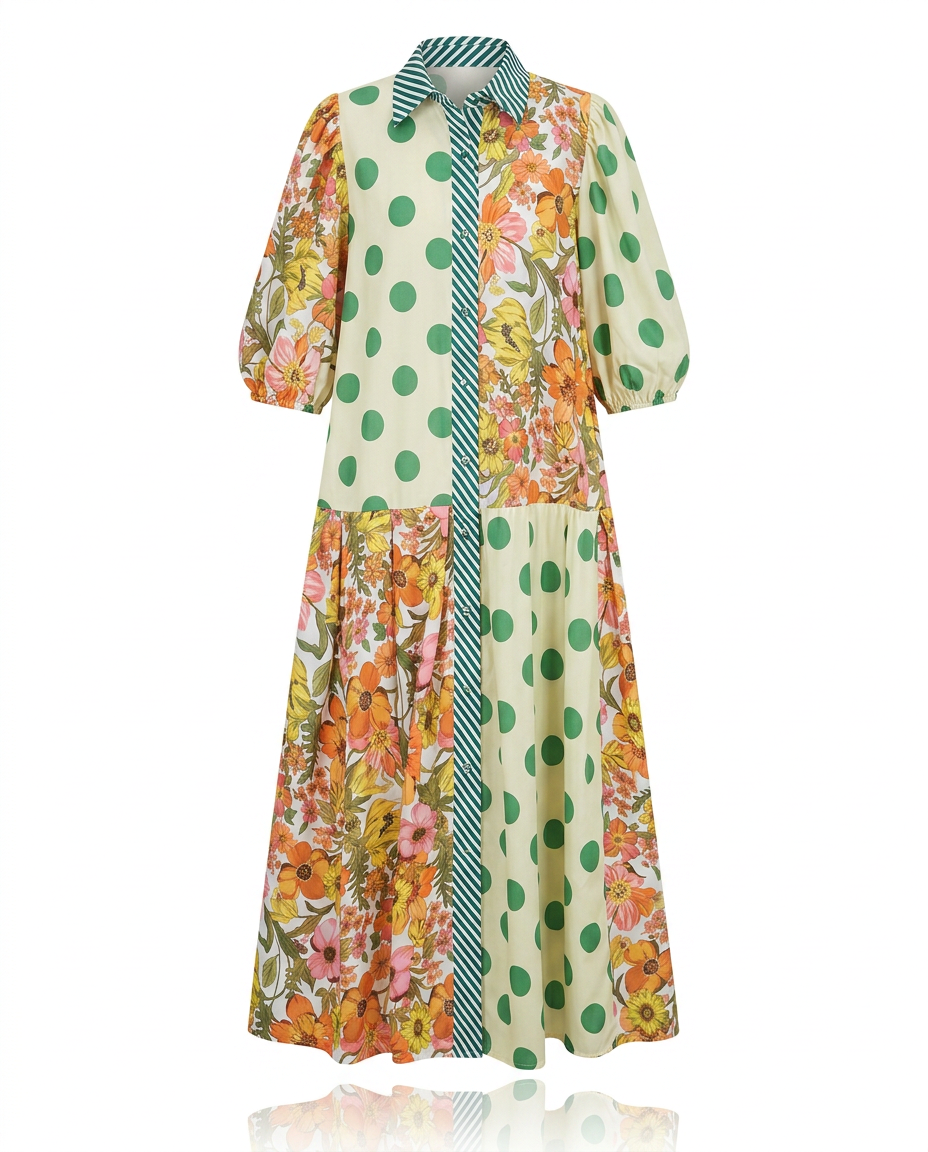 Spirited Printed Loose Maxi Dress Boho Brown