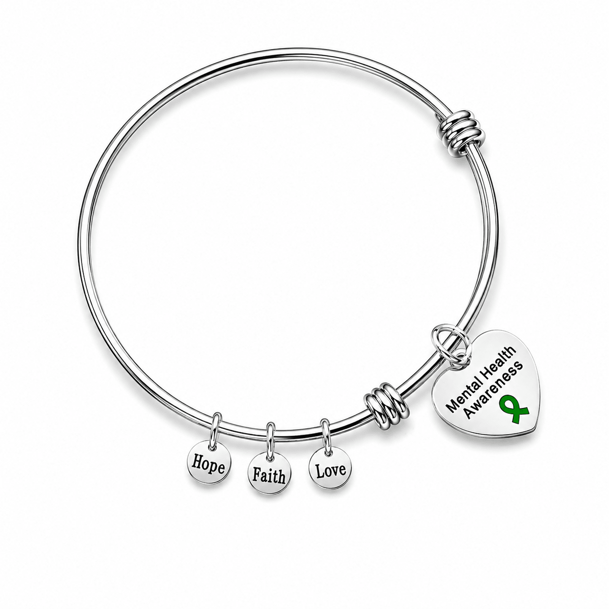 Green Ribbon Mental Health Retractable Charm Bracelets The Awareness Company