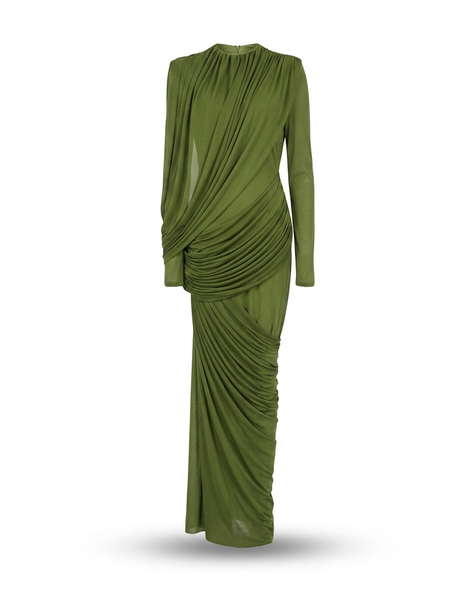 Majestic Draped Long Sleeve Maxi Dress Boho Brown