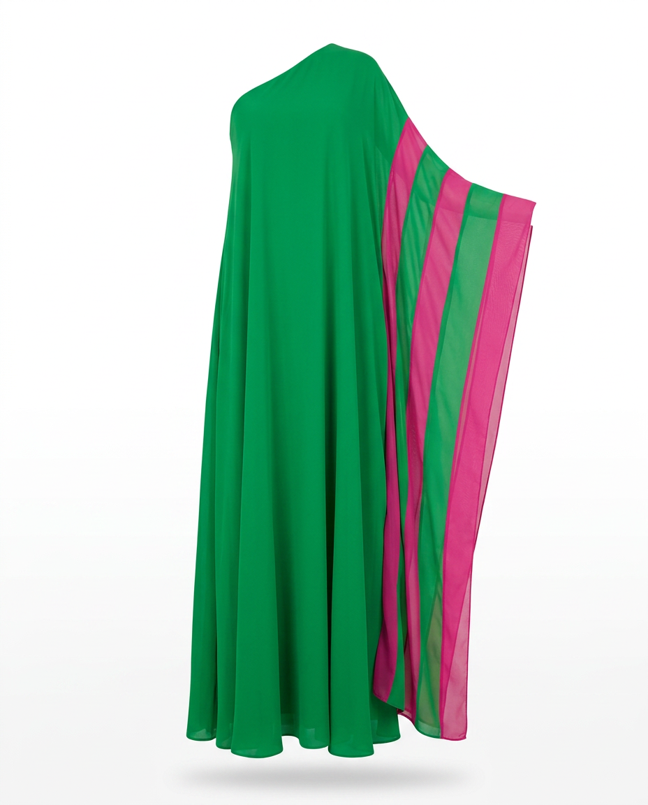 Vibrant Color Block One Shoulder Maxi Dress Boho Brown