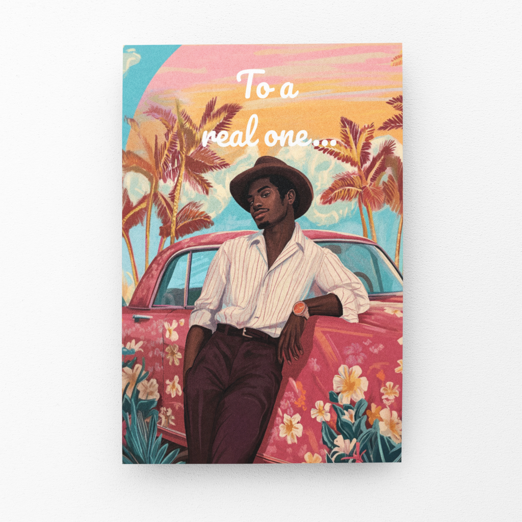 Greeting card for Black Father Figures – Floral Vintage Car Scene Black Magic Social Club