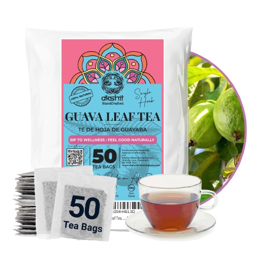 Guava Leaf Tea - 50 Bags, 100% Pure Guava Leaves (Té De Hoja de Guayaba ) Stress Relieving, Herbal Tea- Non-GMO, Vegan, Caffeine-Free Akshit