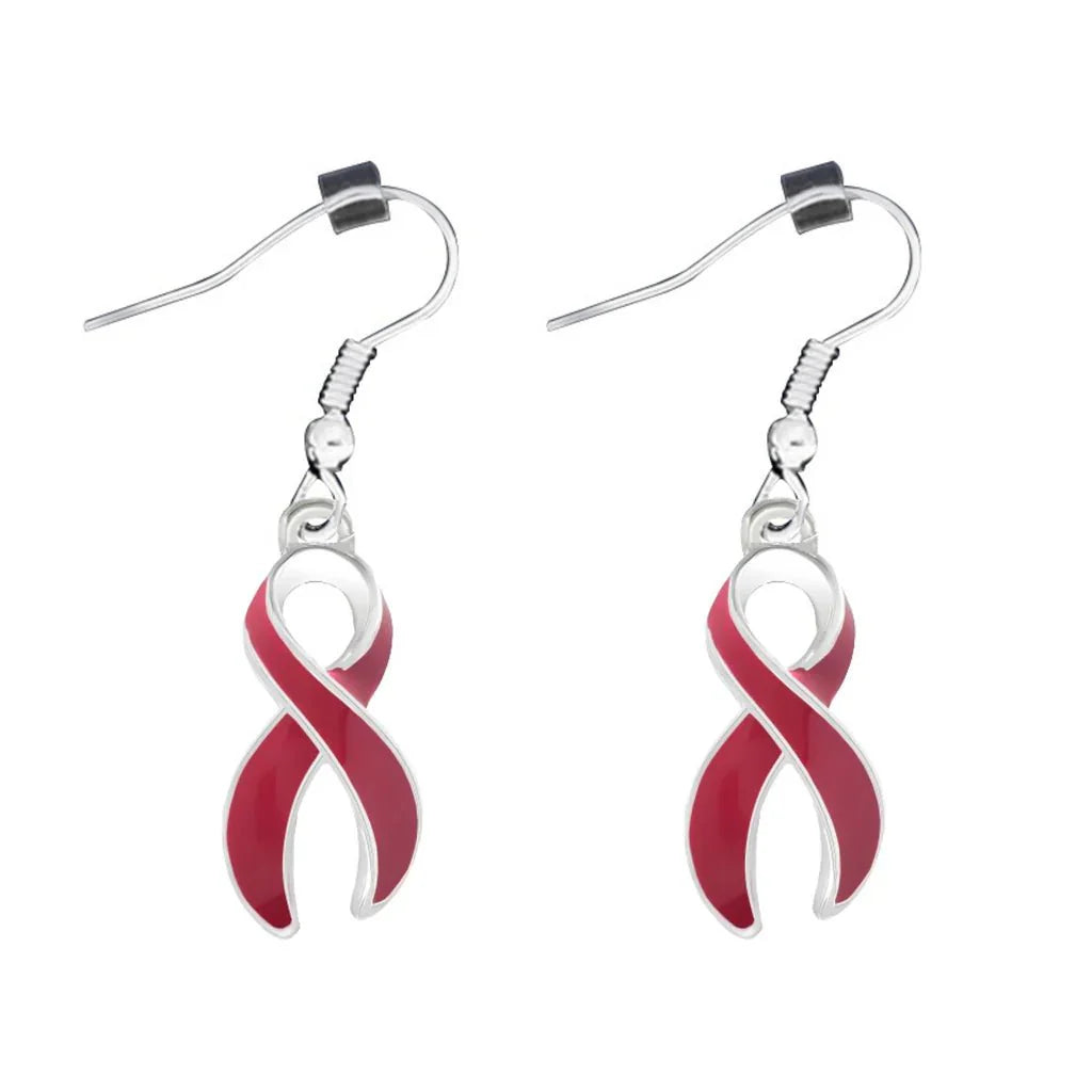 Hanging Burgundy Ribbon Awareness Earrings The Awareness Company