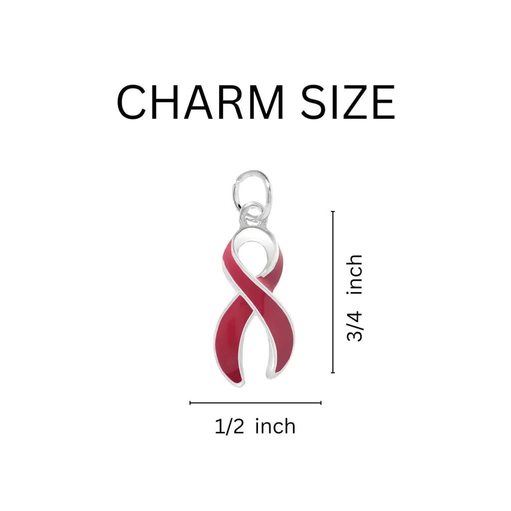 Chunky Silver Bracelet with Burgundy Ribbon Charm The Awareness Company