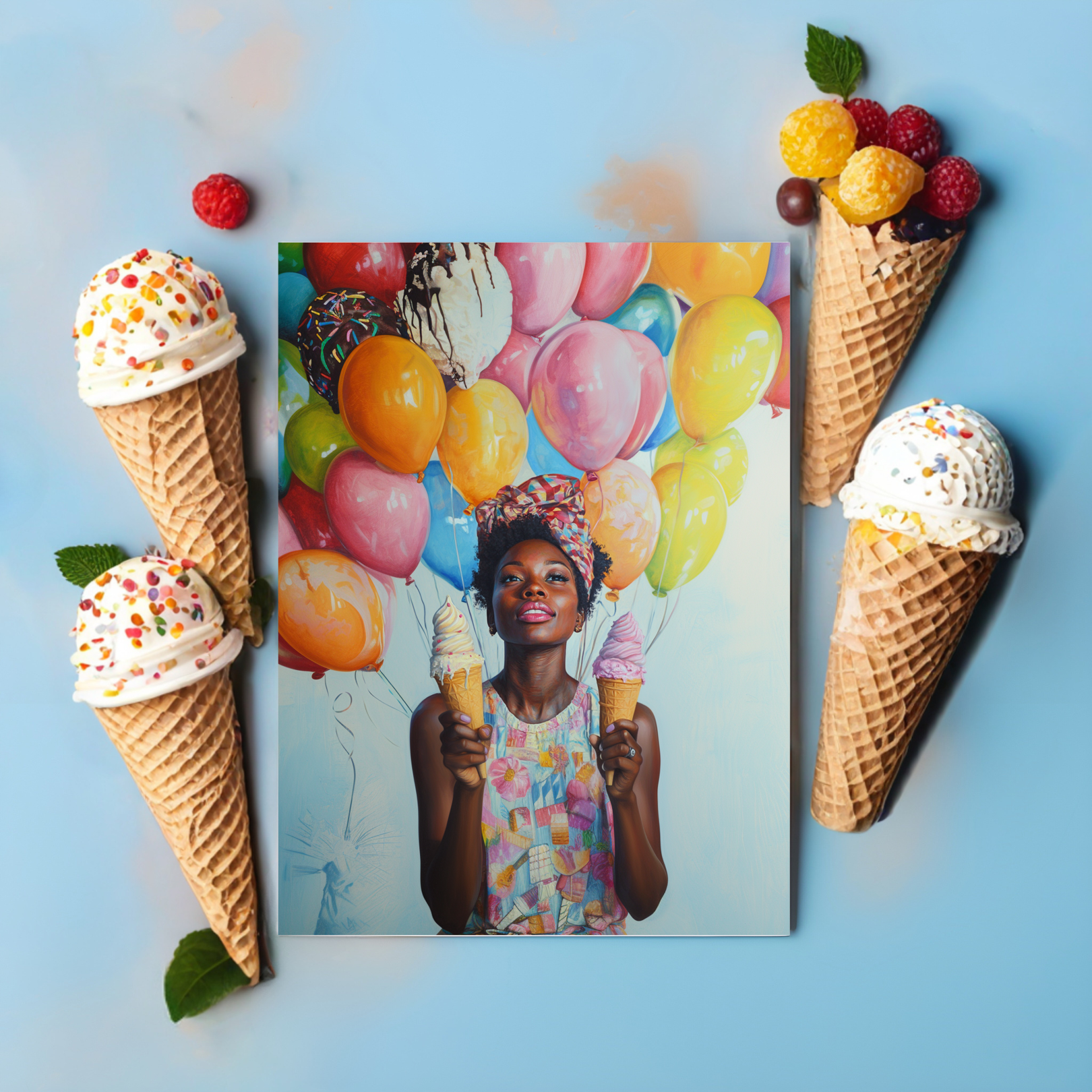 Ice Cream & Balloons - Happy Birthday Greeting Card Black Magic Social Club