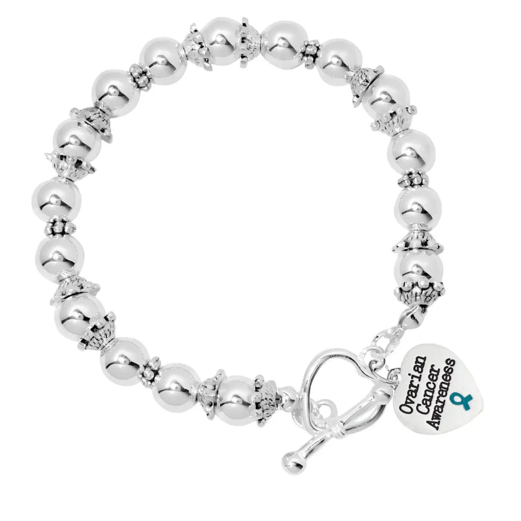 Heart Ovarian Cancer Awareness Charm Silver Beaded Bracelets The Awareness Company