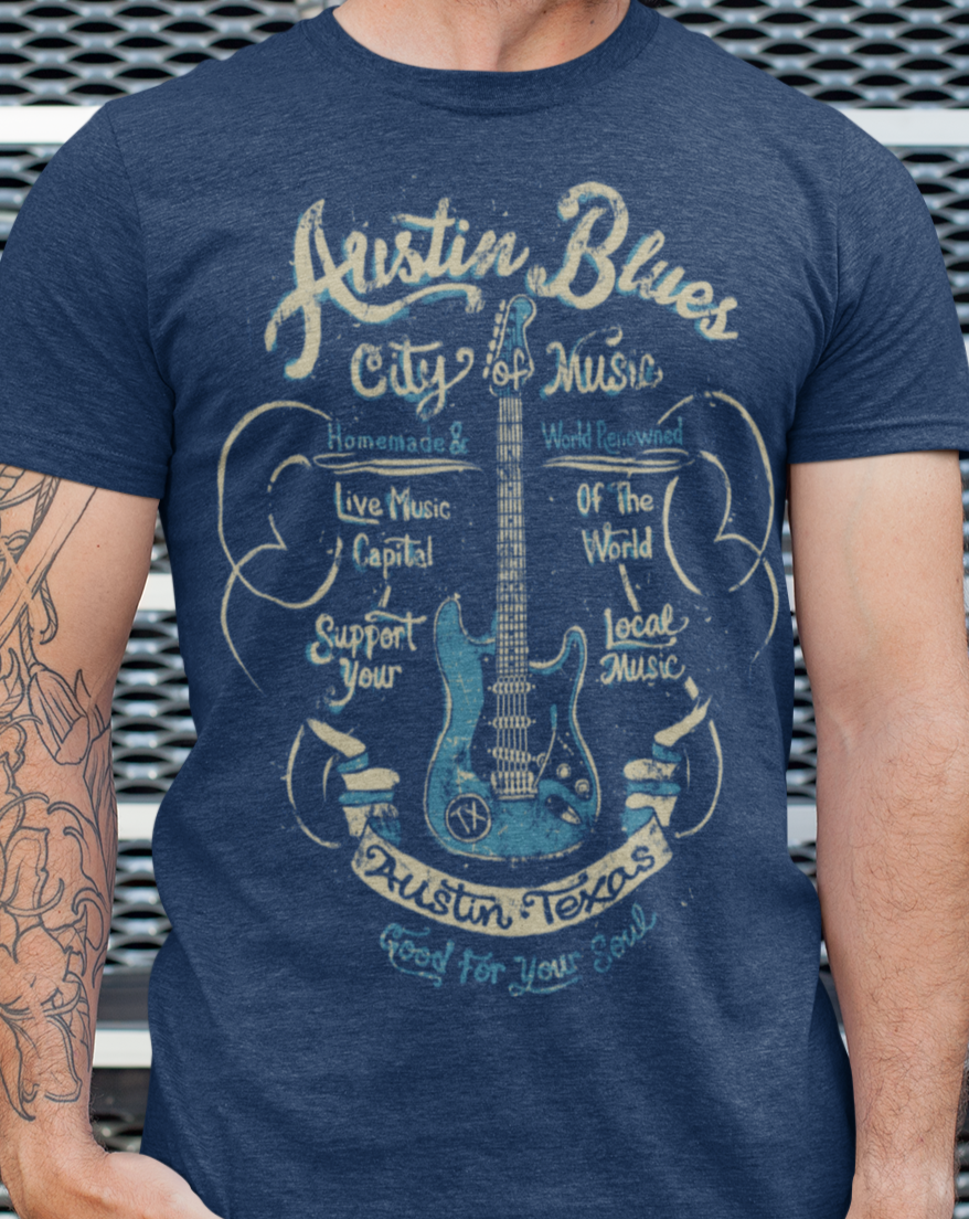 Men's Austin Blues Music Guitar T-Shirt Taboo