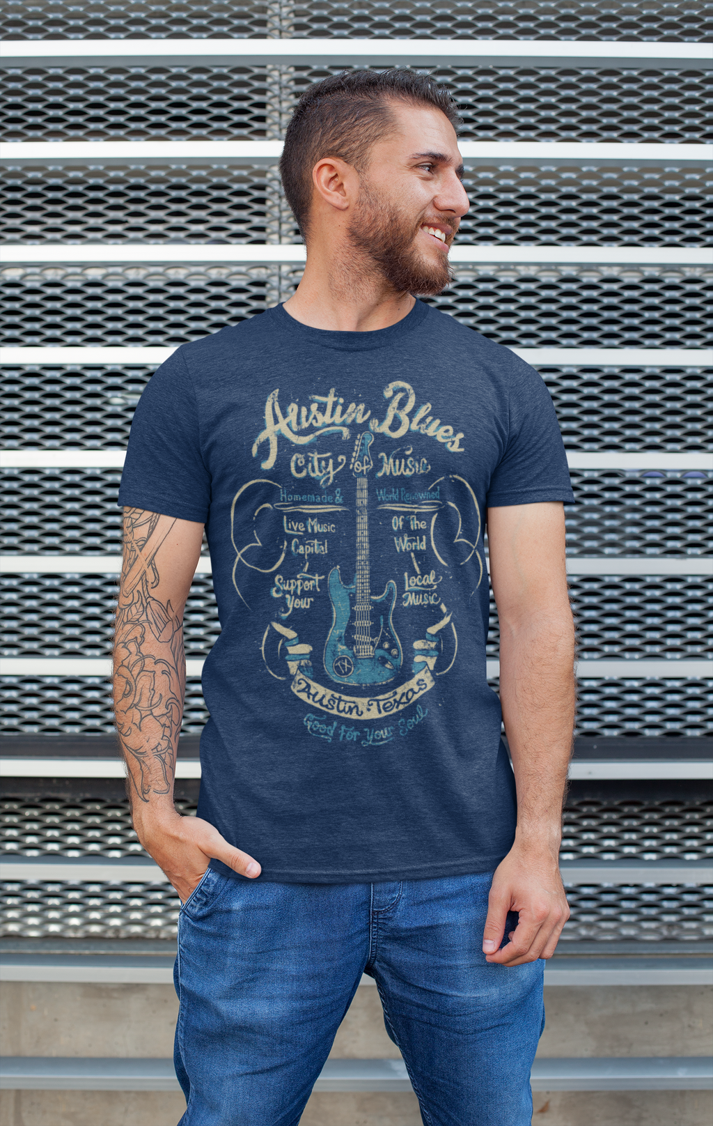 Men's Austin Blues Music Guitar T-Shirt Taboo