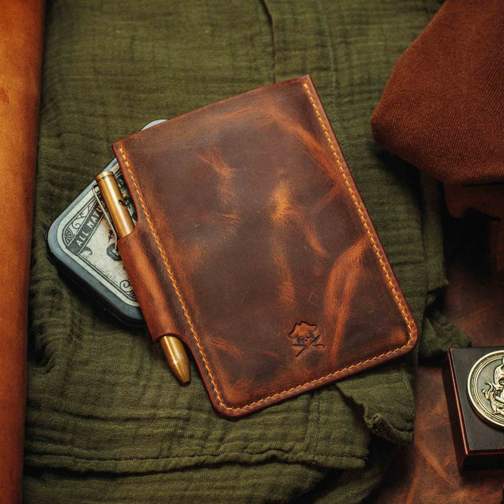 Velcro Journal Cover - Helmsman | Leather Field Notes Holder | Patch Display Pirate Goods