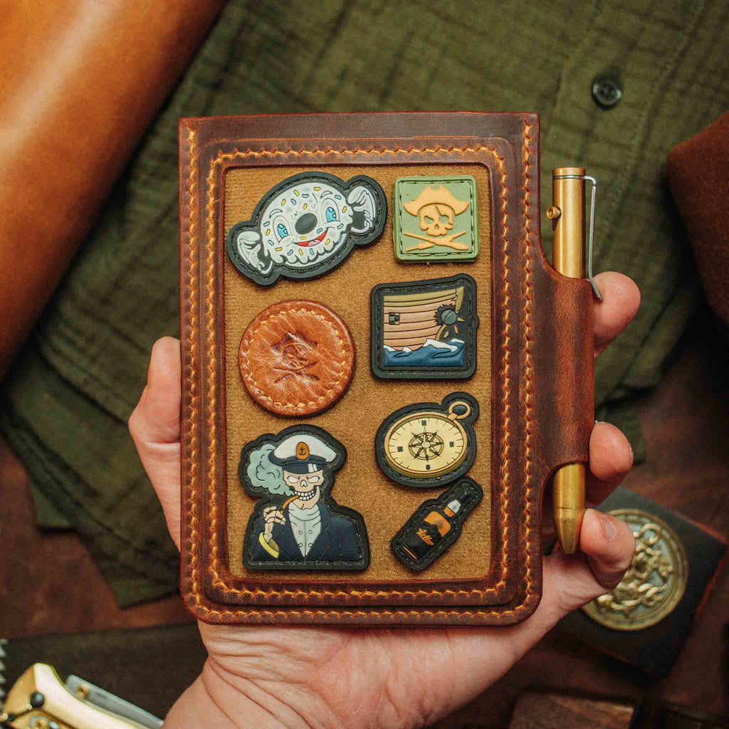 Velcro Journal Cover - Helmsman | Leather Field Notes Holder | Patch Display Pirate Goods