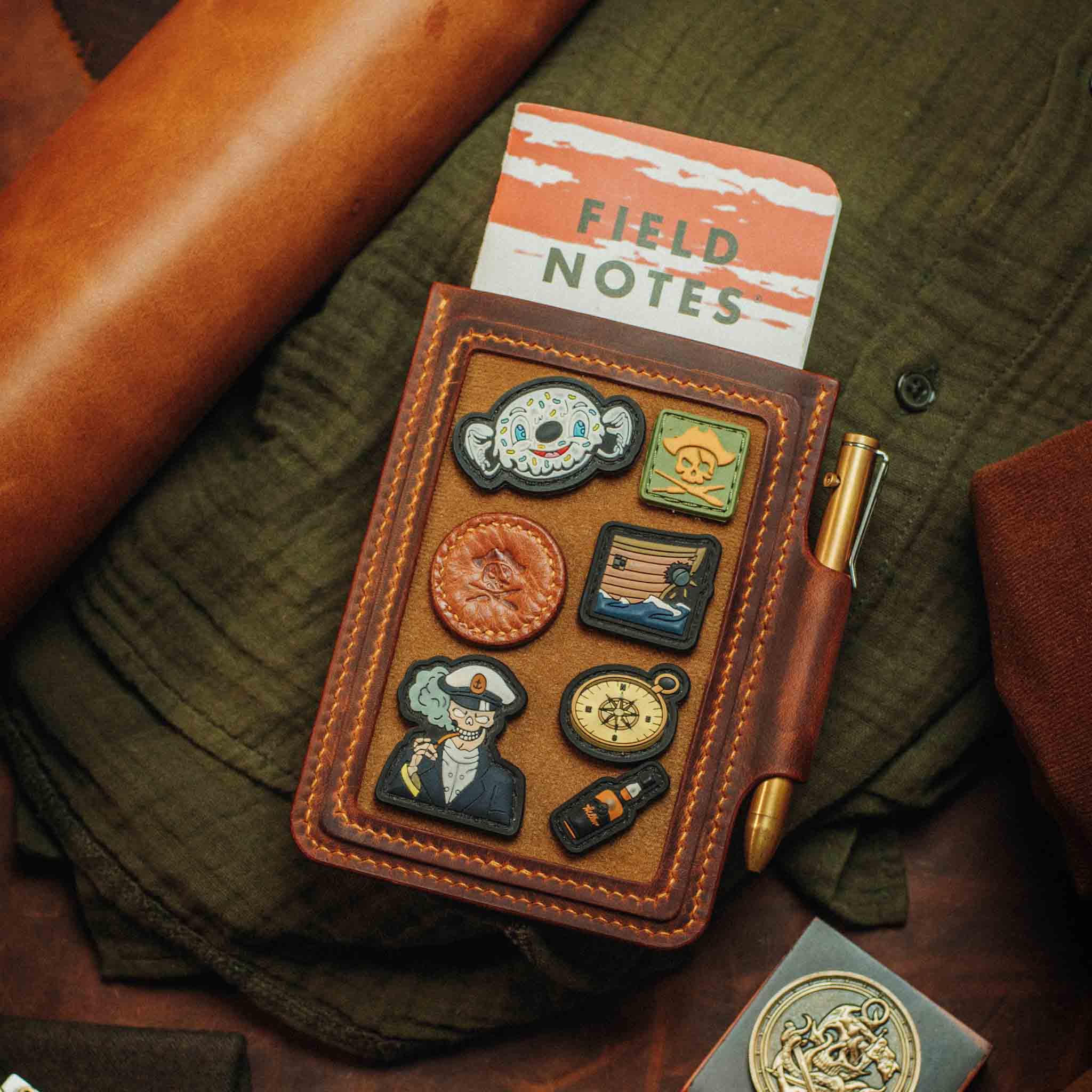 Velcro Journal Cover - Helmsman | Leather Field Notes Holder | Patch Display Pirate Goods