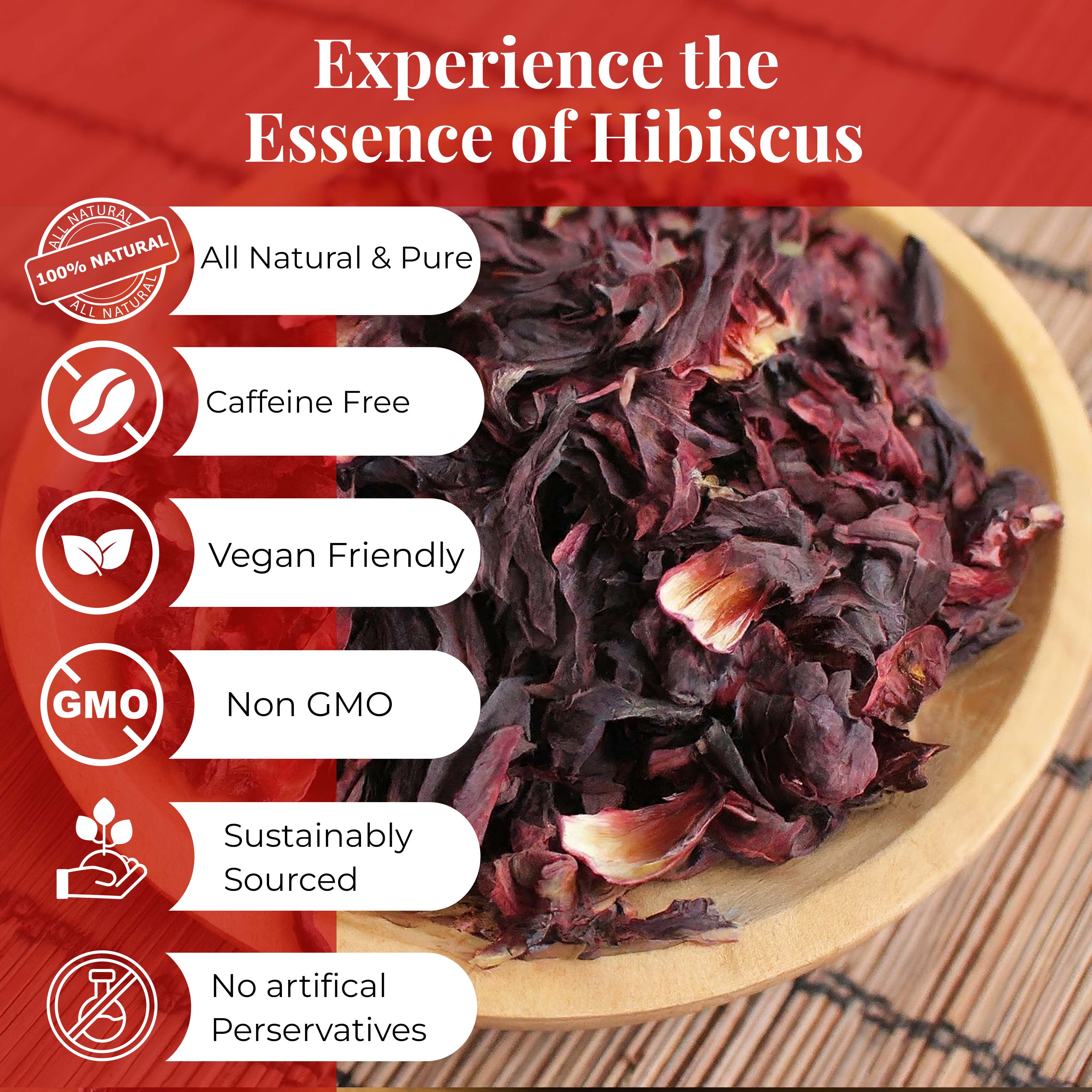Akshit Hibiscus Flowers 5 oz  Herbal Tea | Flor de Jamaica tea | Dried Hibiscus | Loose Leaf Tea | Caffeine-Free | Vegan Friendly | Fleurs d'hibiscus bio Akshit Akshit