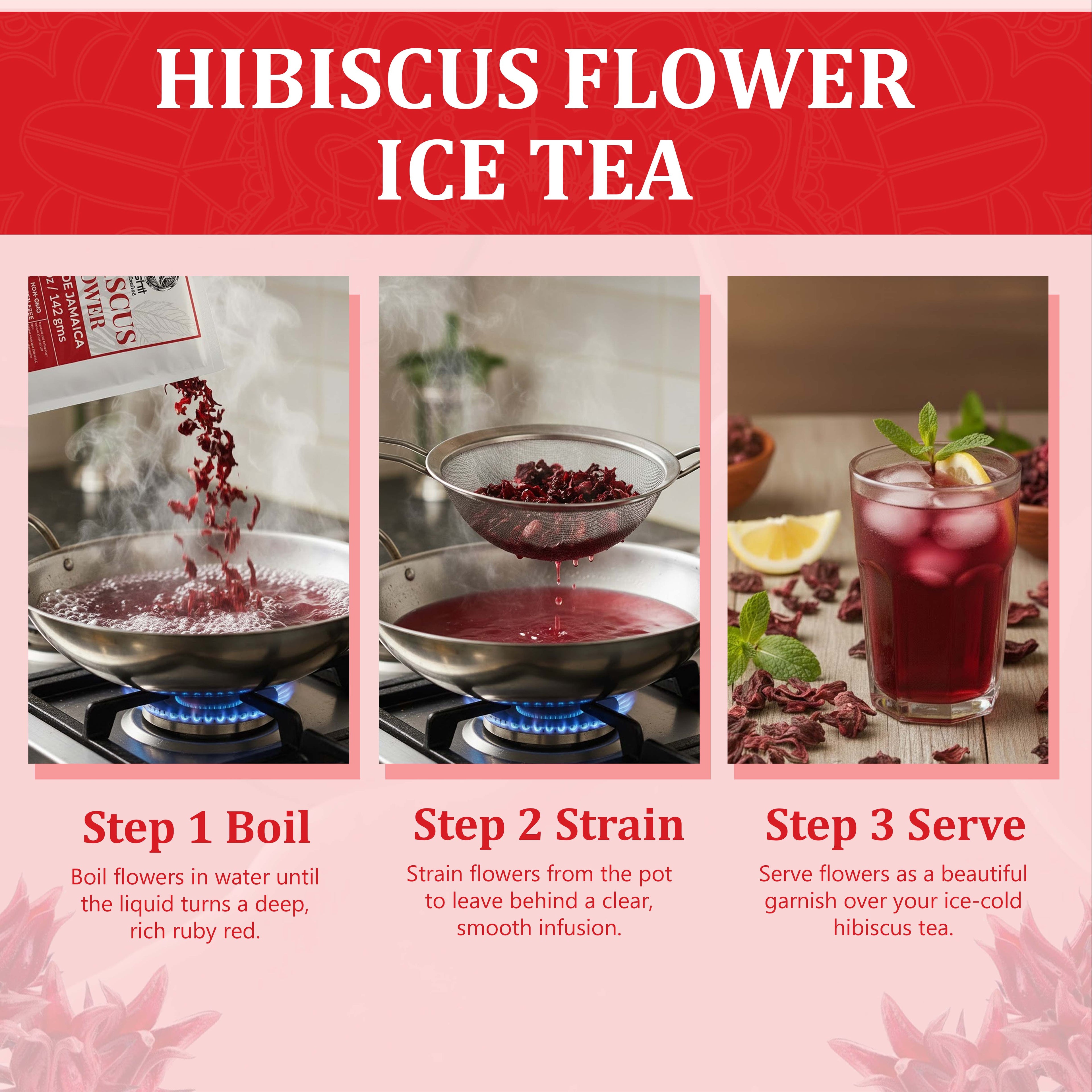 Akshit Hibiscus Flowers 5 oz  Herbal Tea | Flor de Jamaica tea | Dried Hibiscus | Loose Leaf Tea | Caffeine-Free | Vegan Friendly | Fleurs d'hibiscus bio Akshit Akshit