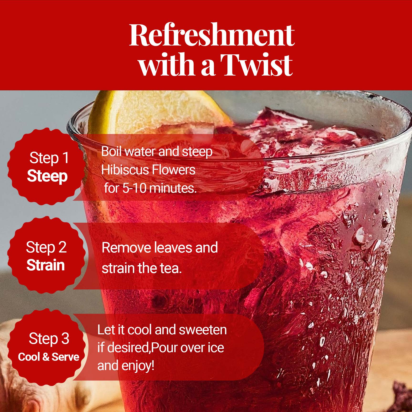 Akshit Hibiscus Flowers 5 oz  Herbal Tea | Flor de Jamaica tea | Dried Hibiscus | Loose Leaf Tea | Caffeine-Free | Vegan Friendly | Fleurs d'hibiscus bio Akshit Akshit