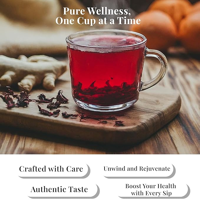 Akshit 50 Hibiscus Ginger Tea Bags – Natural Hibiscus Tea - Stress Relieving & Energy Tea Akshit
