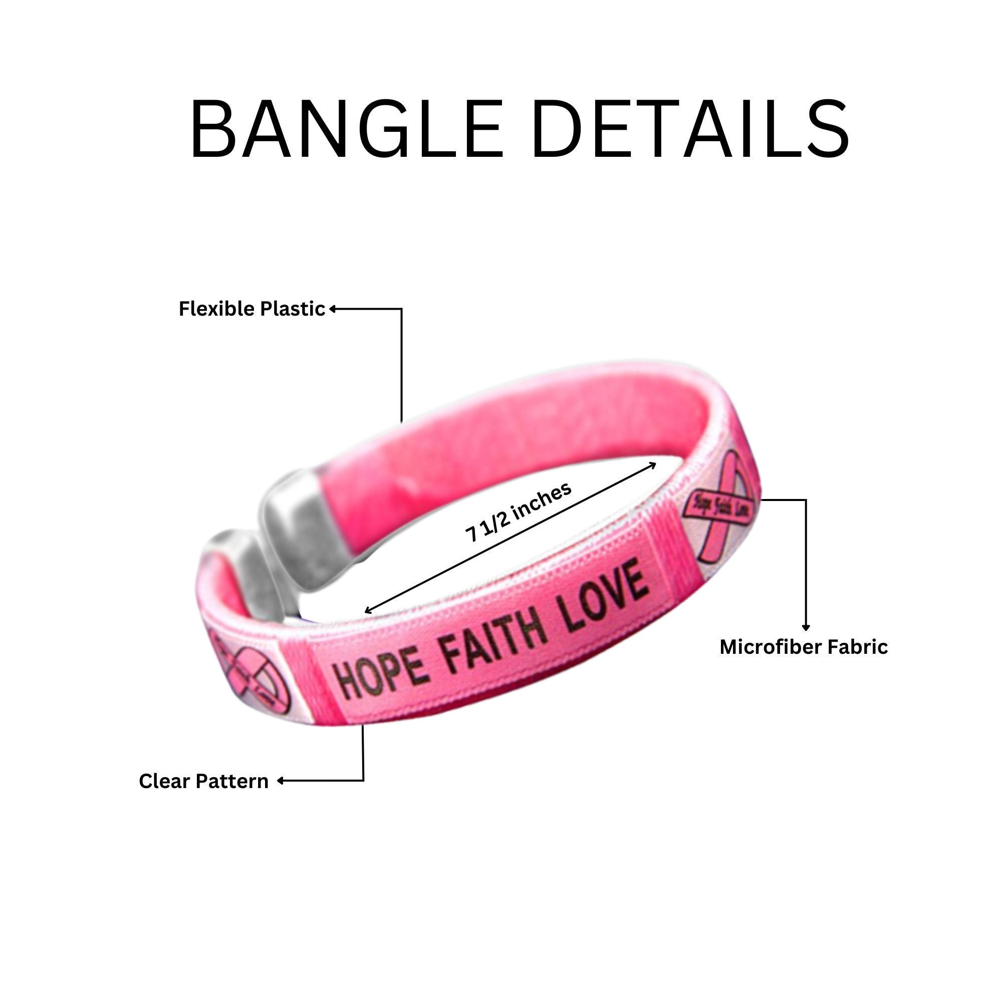 Hope, Faith, Love Pink Ribbon Bangle Bracelets The Awareness Company