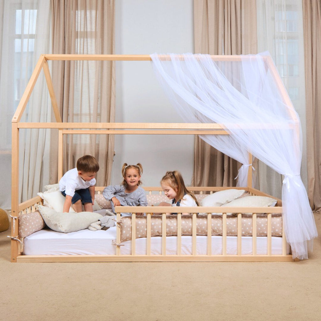 Twin Size Montessori House Bed for Kids with Fence Goodevas B2B