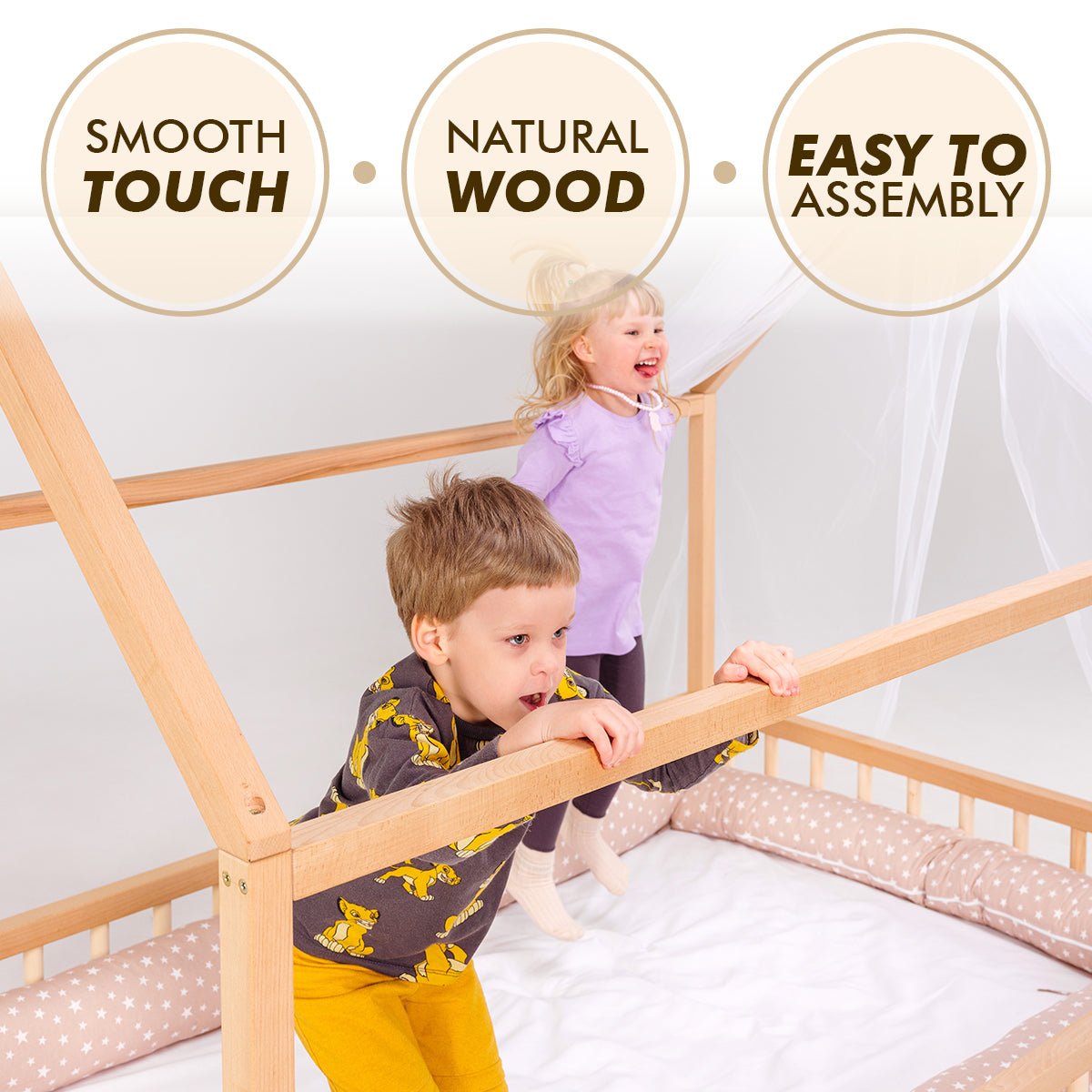 Twin Size Montessori House Bed for Kids with Fence Goodevas B2B