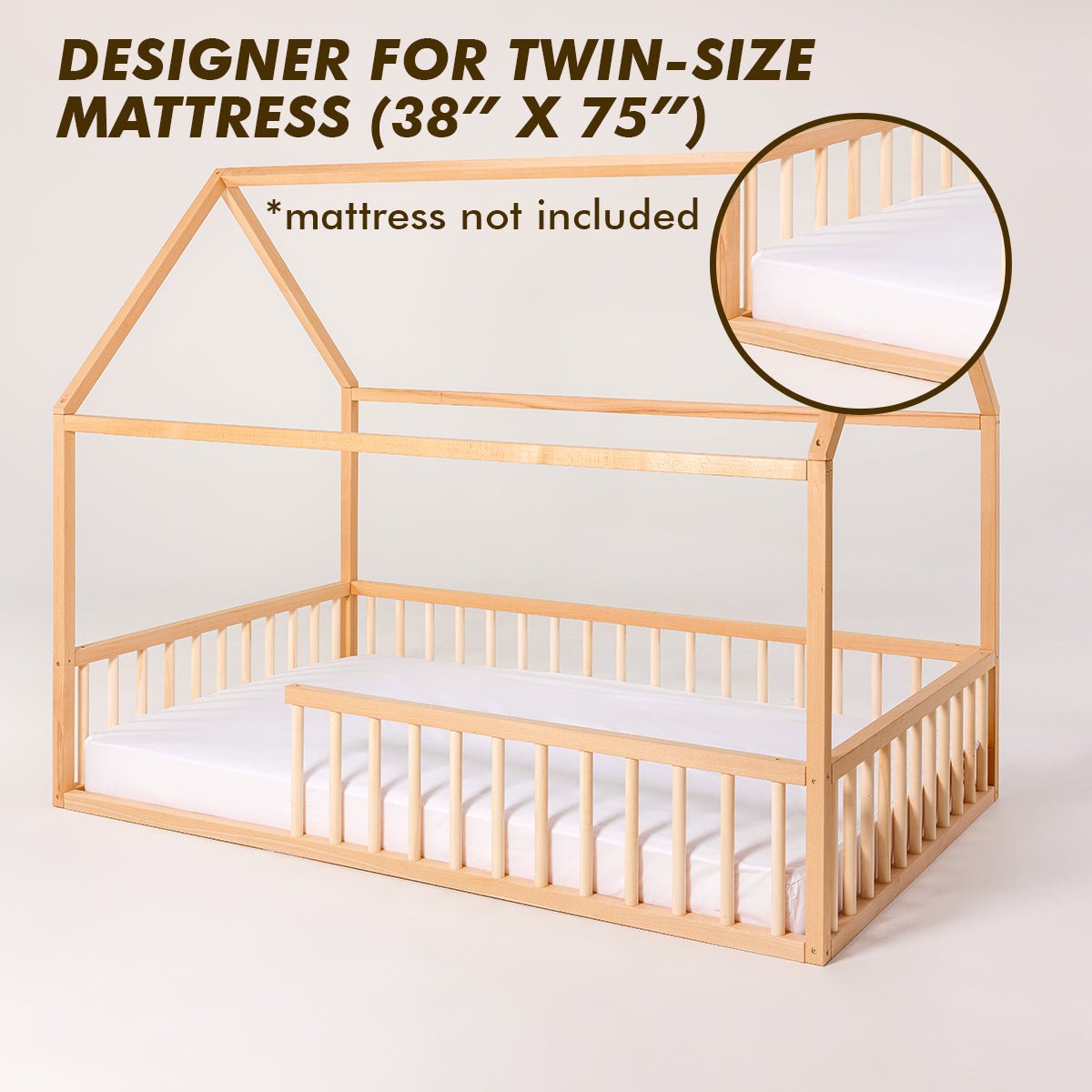 Twin Size Montessori House Bed for Kids with Fence Goodevas B2B