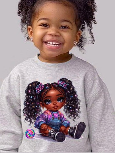 African American Toddler Girls Curly Hair Long Sleeve Crewneck Sweatshirt NicholesGifts