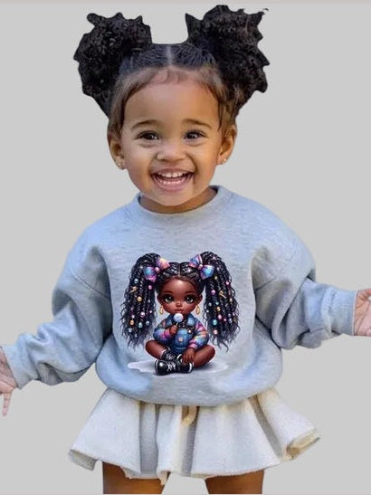 African American Toddler Girls Cute Bows Long Sleeve Crewneck Sweatshirt NicholesGifts