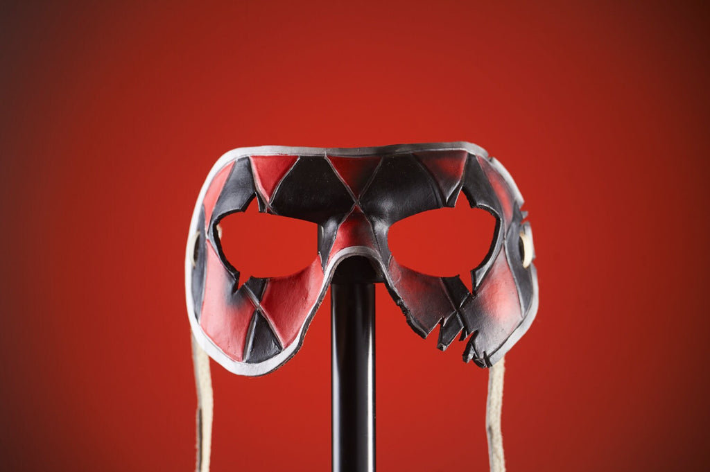 Two Face Harlequin Handmade Genuine Leather Mask in Red Rockwell Masks