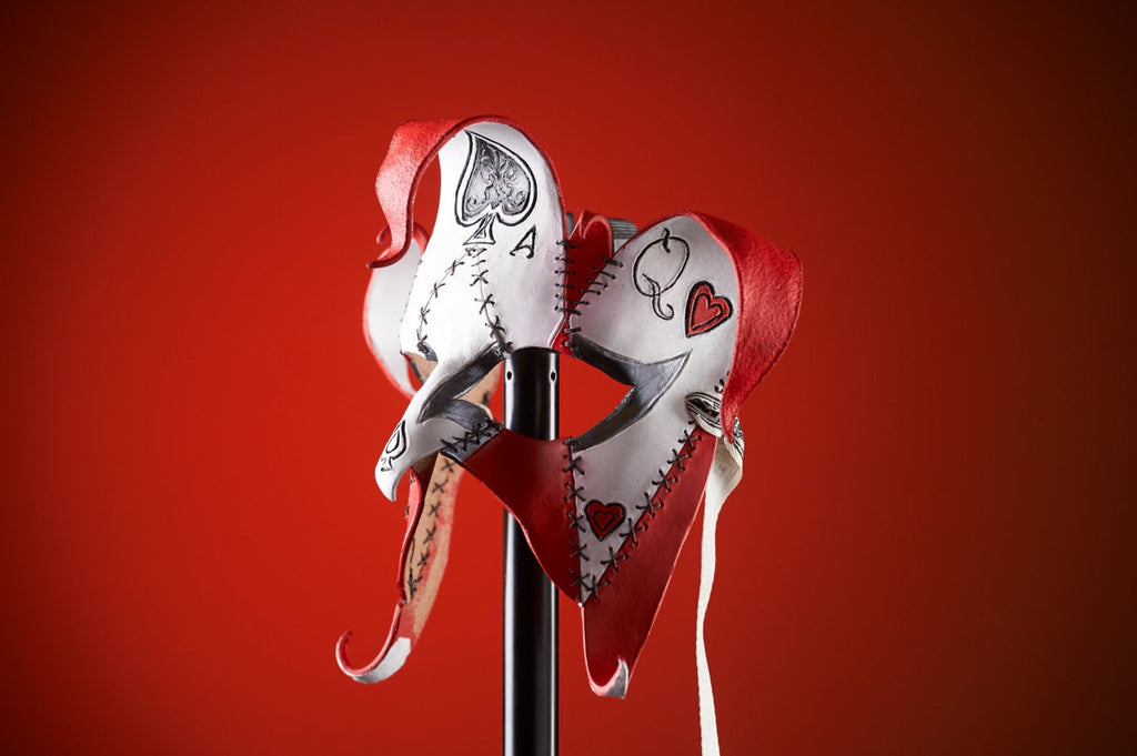 The Joker's Card-Joker Jester Handmade Genuine Leather Mask in Red Rockwell Masks
