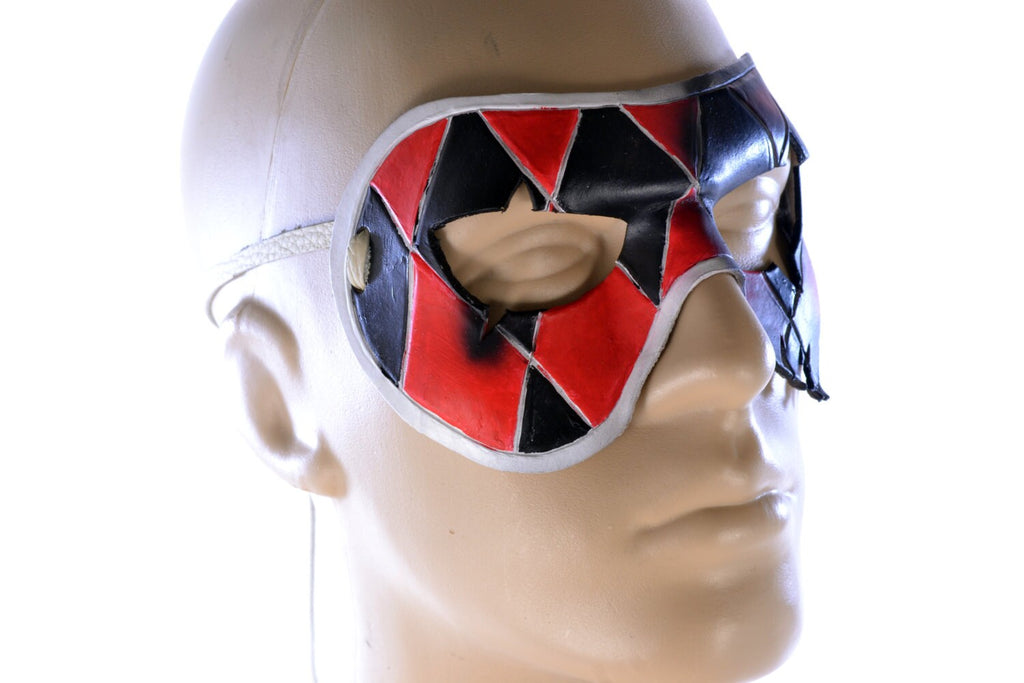 Two Face Harlequin Handmade Genuine Leather Mask in Red Rockwell Masks