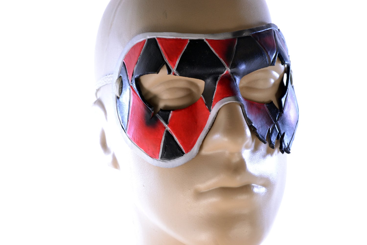 Two Face Harlequin Handmade Genuine Leather Mask in Red Rockwell Masks