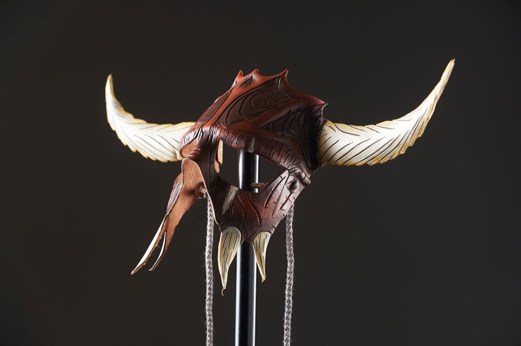 Handmade Genuine Leather Mask with Horns in Natural Colors - The Horned Beast Rockwell Masks