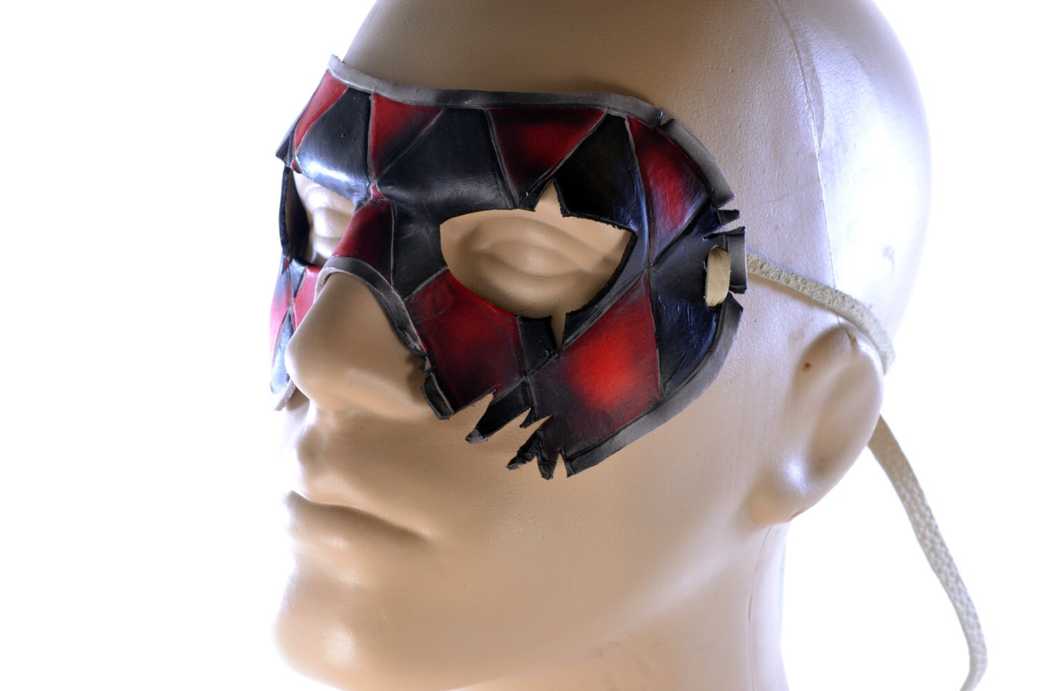 Two Face Harlequin Handmade Genuine Leather Mask in Red Rockwell Masks