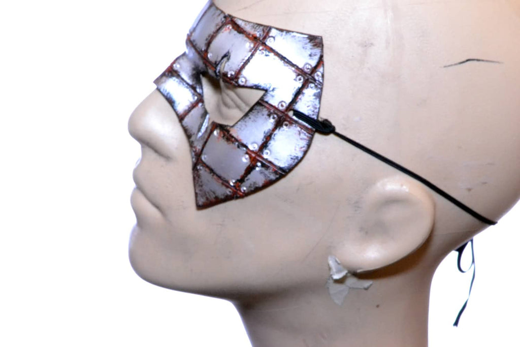 Handmade Genuine Leather Mask in Rusted Steel Pattern Rockwell Masks