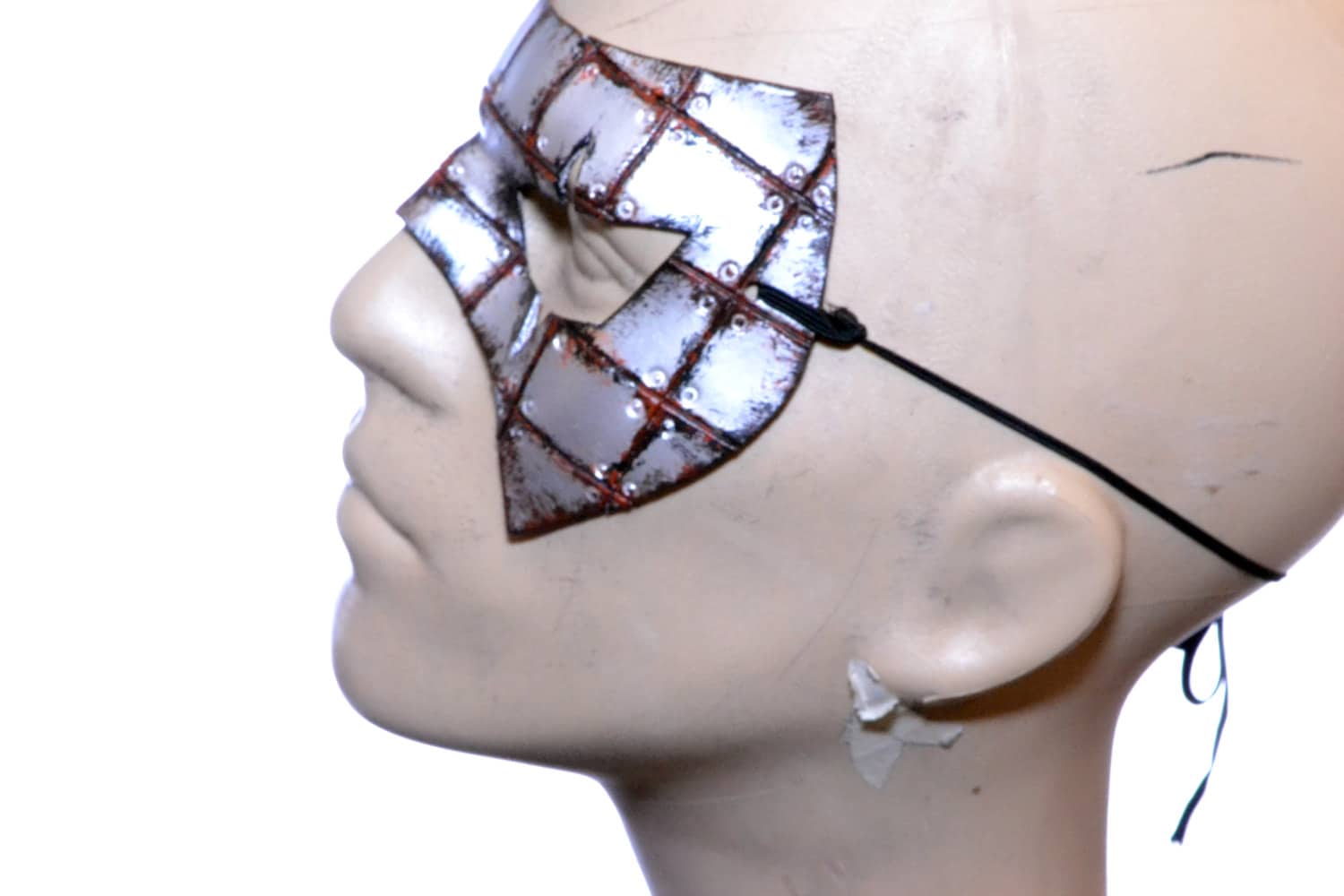 Handmade Genuine Leather Mask in Rusted Steel Pattern Rockwell Masks