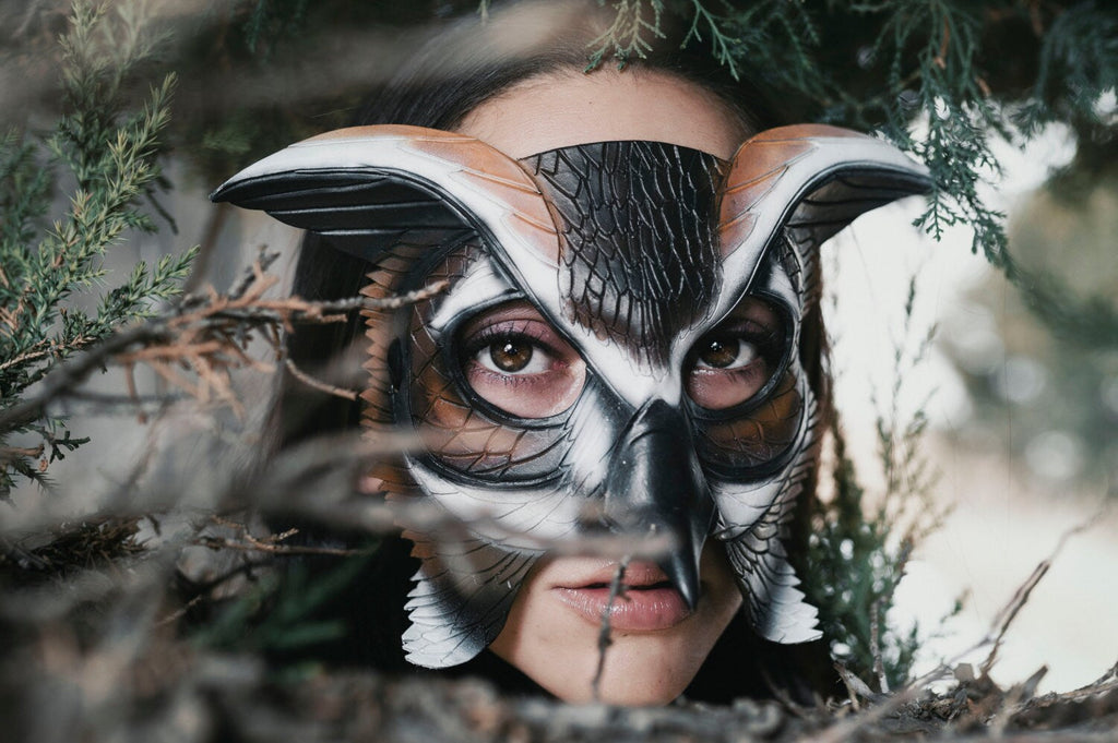 In Stock - Horned Owl Handmade Genuine Leather Mask Rockwell Masks
