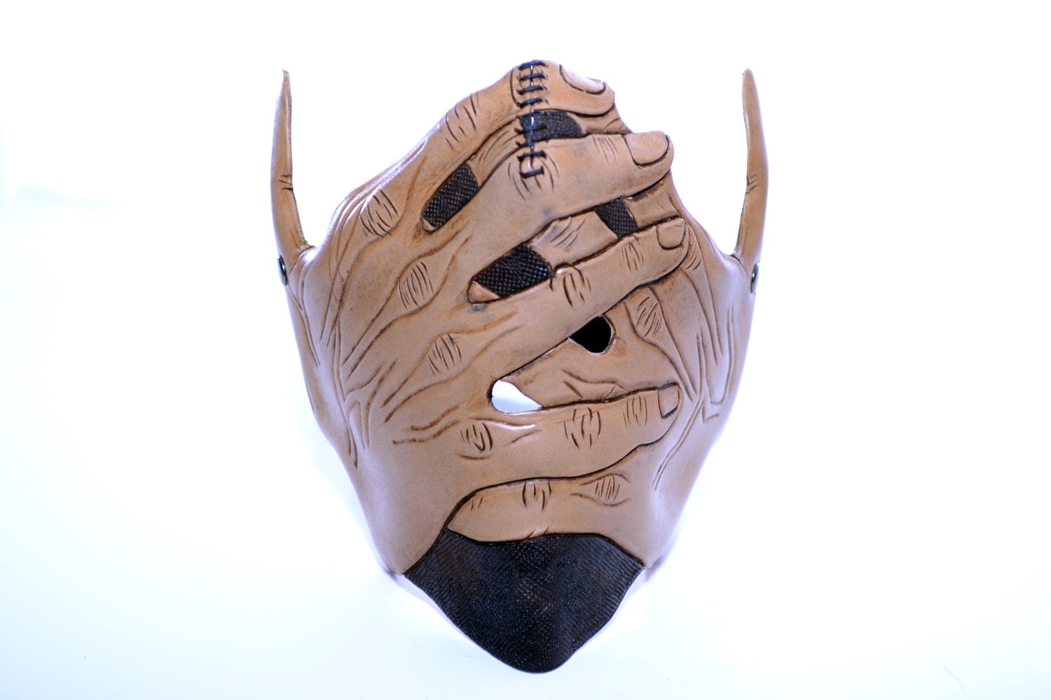 Speak No Evil - Men's Hands - One Size Fits All Handmade Genuine Leather Riding Mask Rockwell Masks