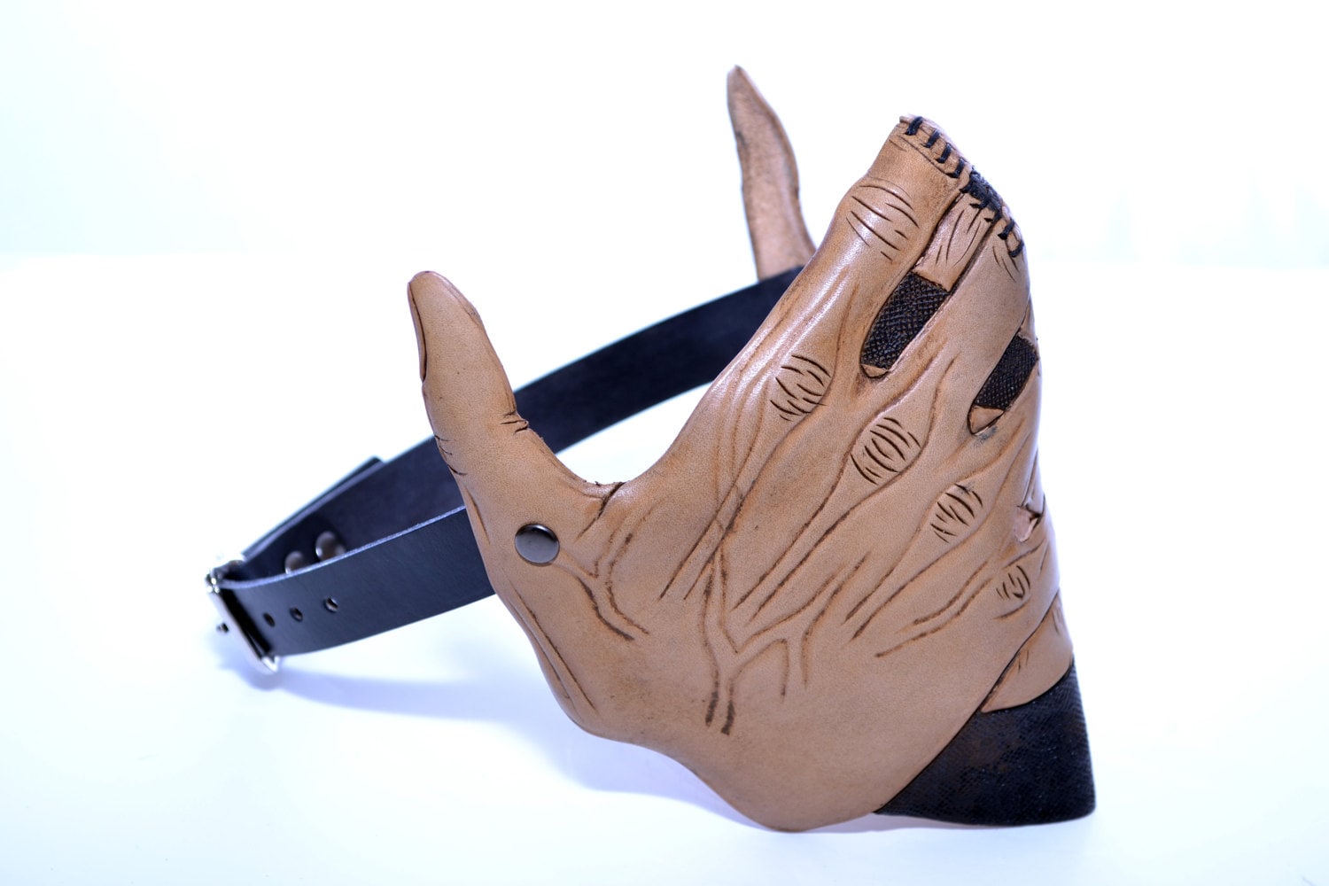 Speak No Evil - Men's Hands - One Size Fits All Handmade Genuine Leather Riding Mask Rockwell Masks