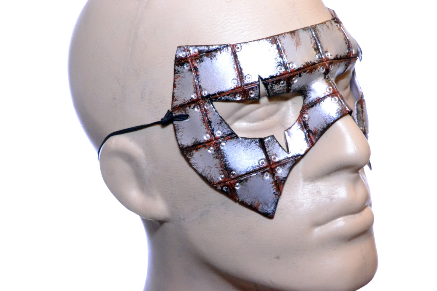 Handmade Genuine Leather Mask in Rusted Steel Pattern Rockwell Masks